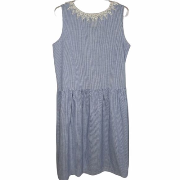 VINTAGE 80s sleeveless pinstripe‎ drop waist lace collar midi dress volup 1X - Picture 3 of 11